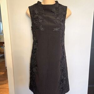 TOPSHOP little black dress crochet lace sheath column knee length high neck Sz 4